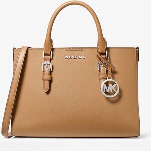 Michael Kors Charlotte Saffiano Leather Satchel with silver-toned hardware